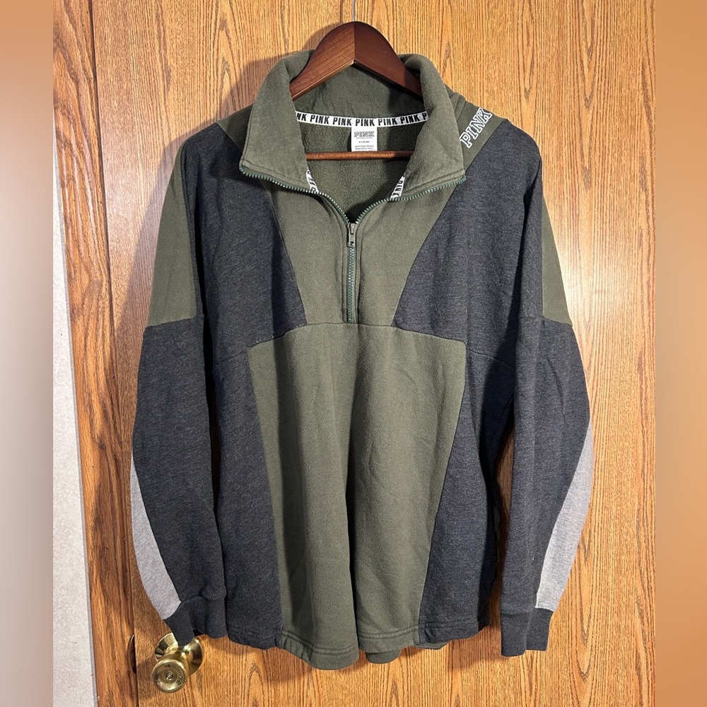 PINK Color Block Varsity Half Zip Sweatshirt